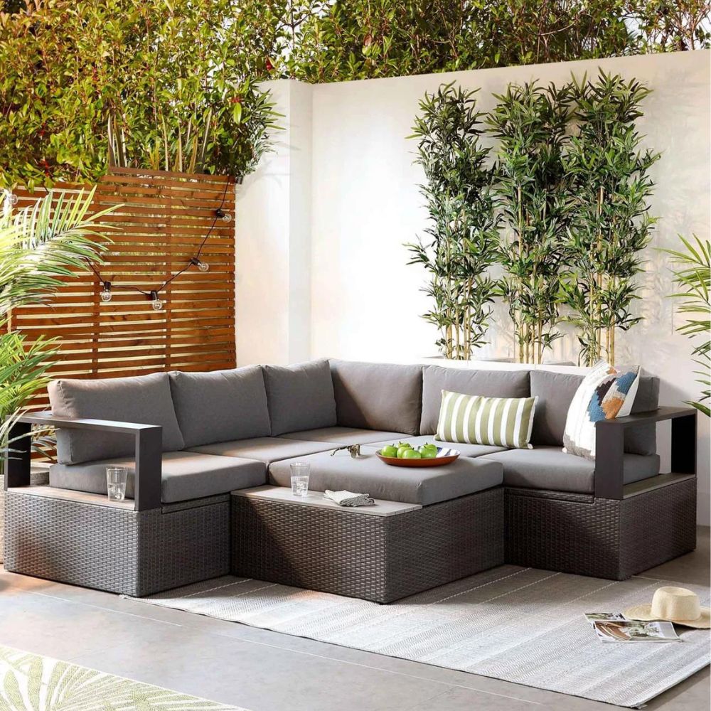 Choose garden furniture that contains underneath storage for the sofa cushions. 